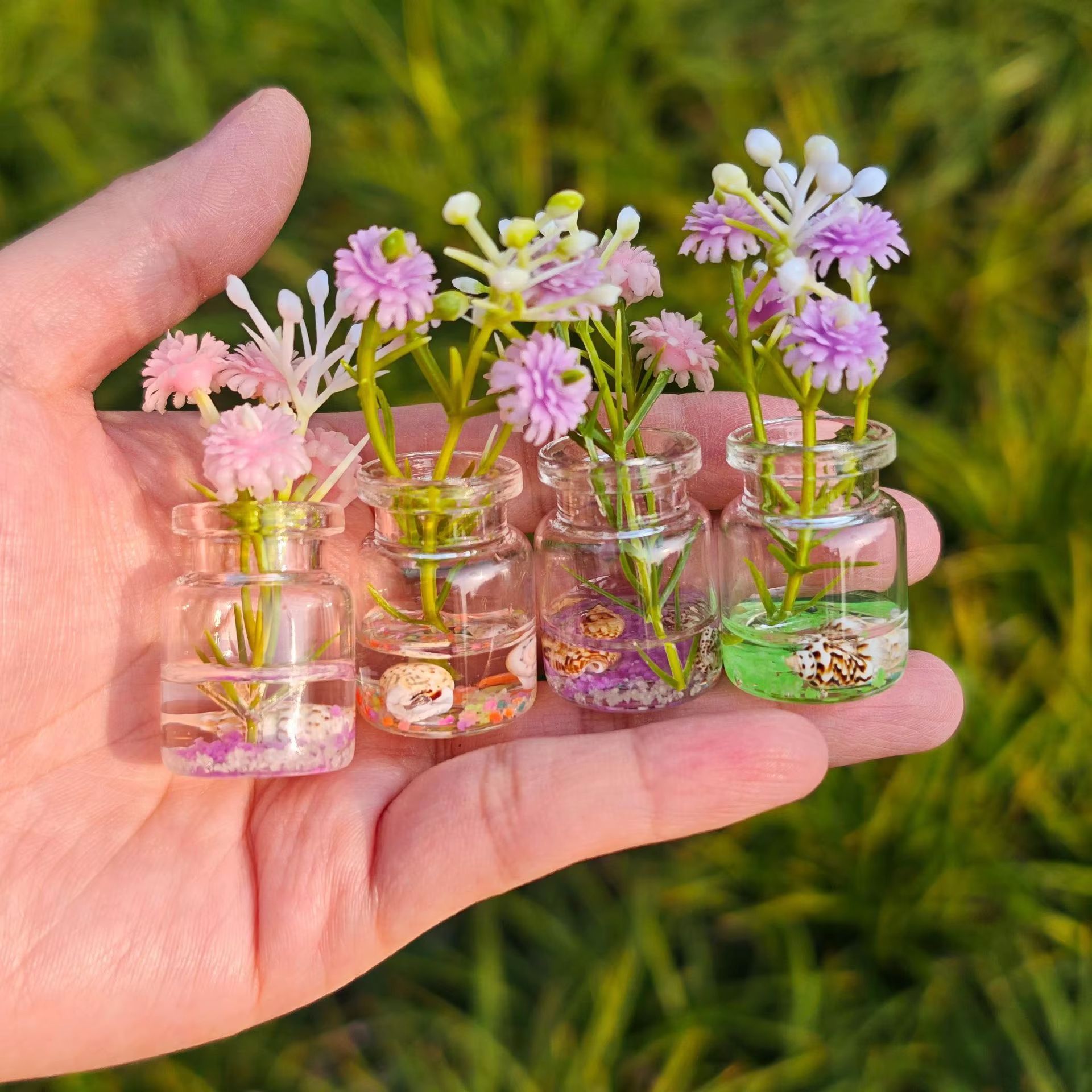 Glow in the Dark Artificial Flower Vase Car Dashboard Mini Decor Night Light Ornament