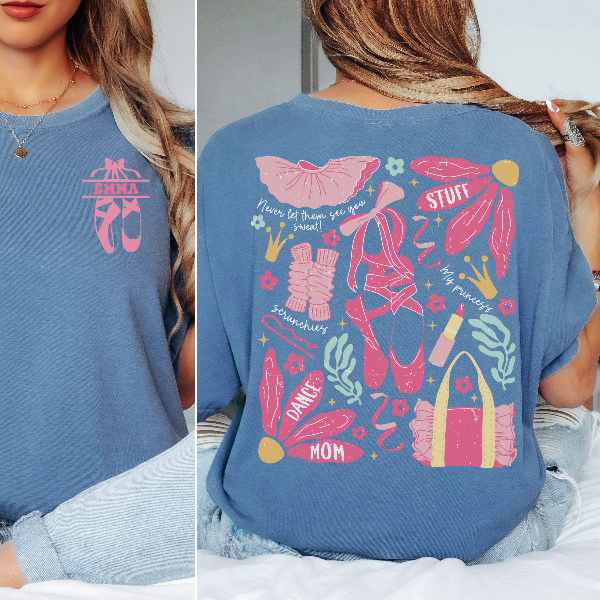 Dance Mom Essentials Shirt Trendy Back Print Graphic Tee Cute Recital Mom T-Shirt