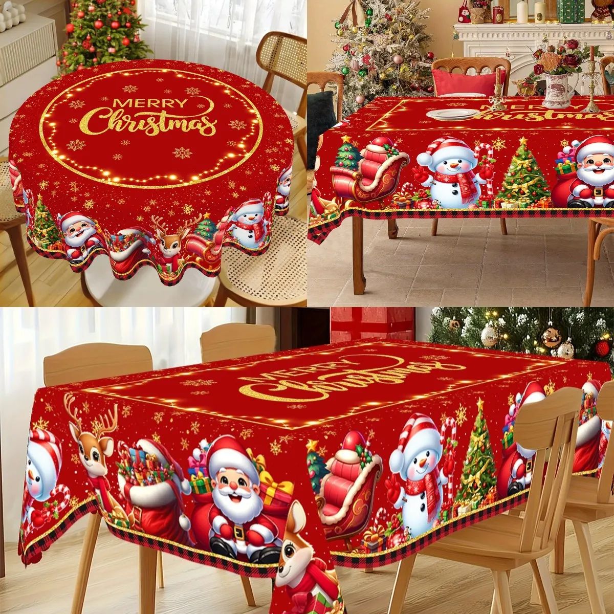 Santa Claus Christmas Tablecloth Party Table Cover for Holiday Dining Decor