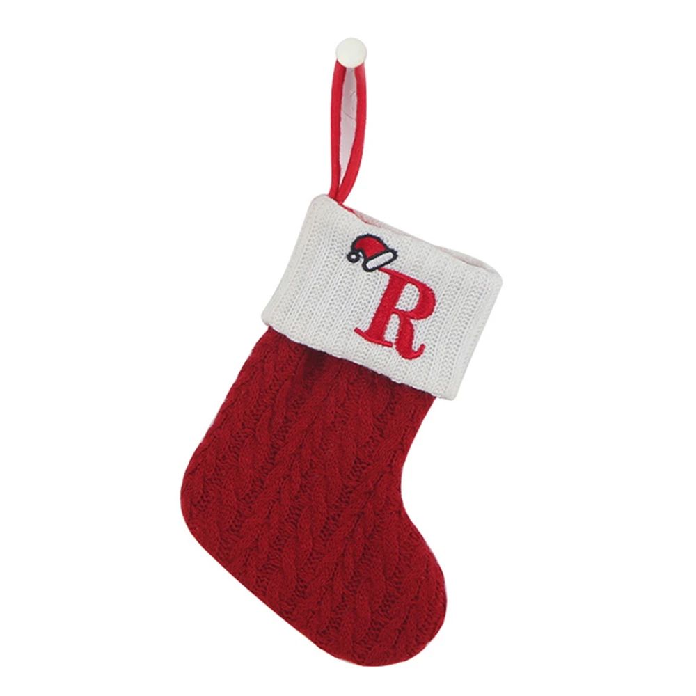 Cozy Knitted Mini Christmas Stocking with A–Z Letter, Snowflake Design & Hanging Loop