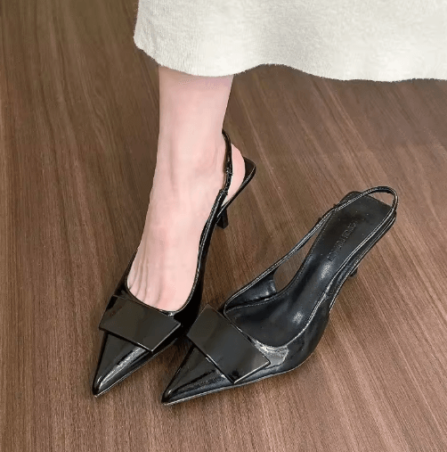Designer Pointed Toe Slingback Heels with Square Buckle – Elegant Office Pumps