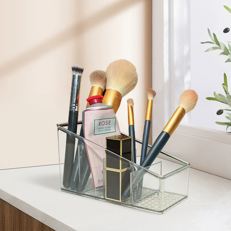 Clear Multi Compartment Remote & Makeup Organizer for Home
