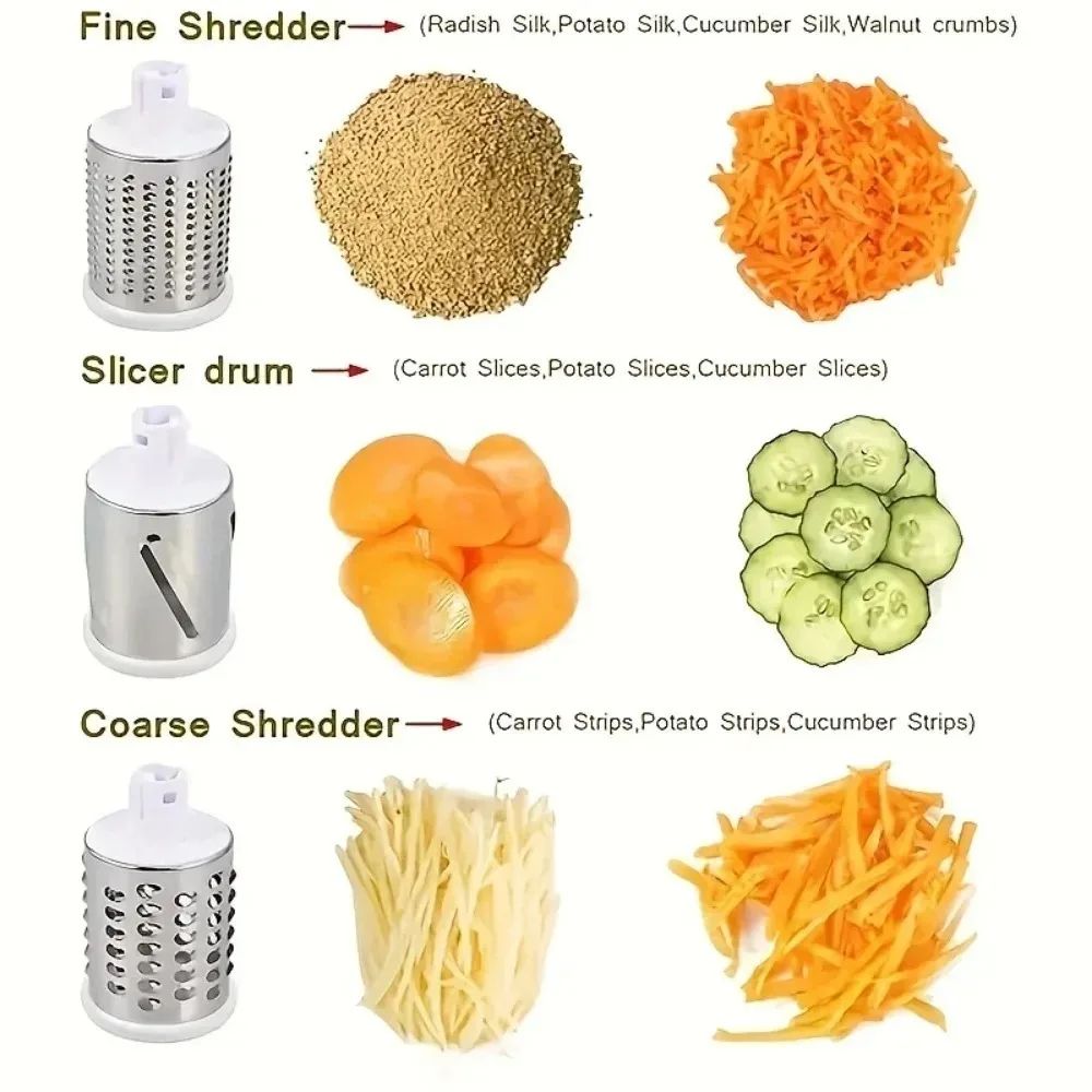 Rotary Vegetable Cutter Kitchen Shredder with Handle and Drum Blades