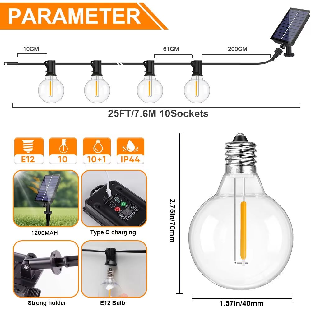 G40 Solar String Lights – Waterproof Outdoor Globe Lights for Garden, Patio, and Backyard Ambiance