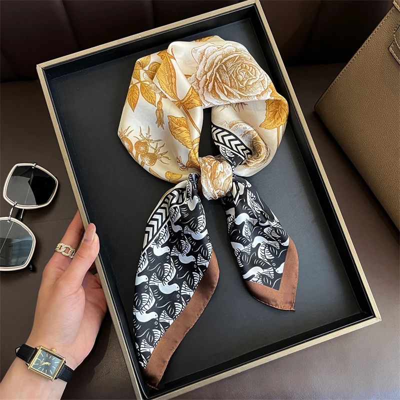 Elegant Lightweight Square Silk Scarf – Breathable Women's Neck & Hair Wrap