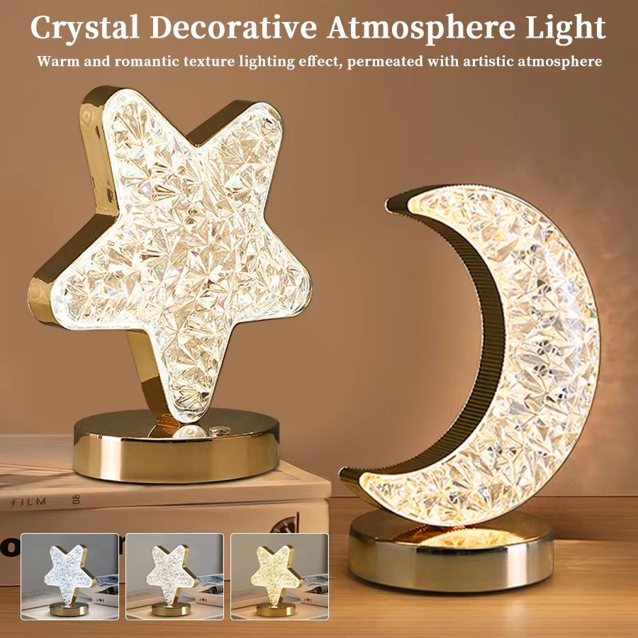 Ramadan Starry Moon LED Night Light Plug Powered Touch Dimmable Bedside Lamp