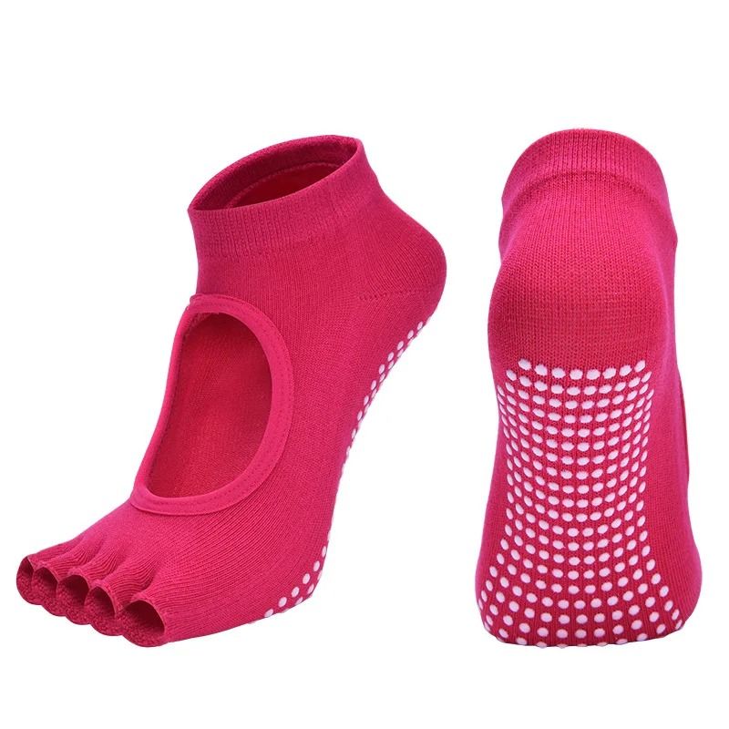 Women Cotton Yoga Backless Five Toe Socks Anti Slip Silicone Pilates Gym Ballet Dance Socks