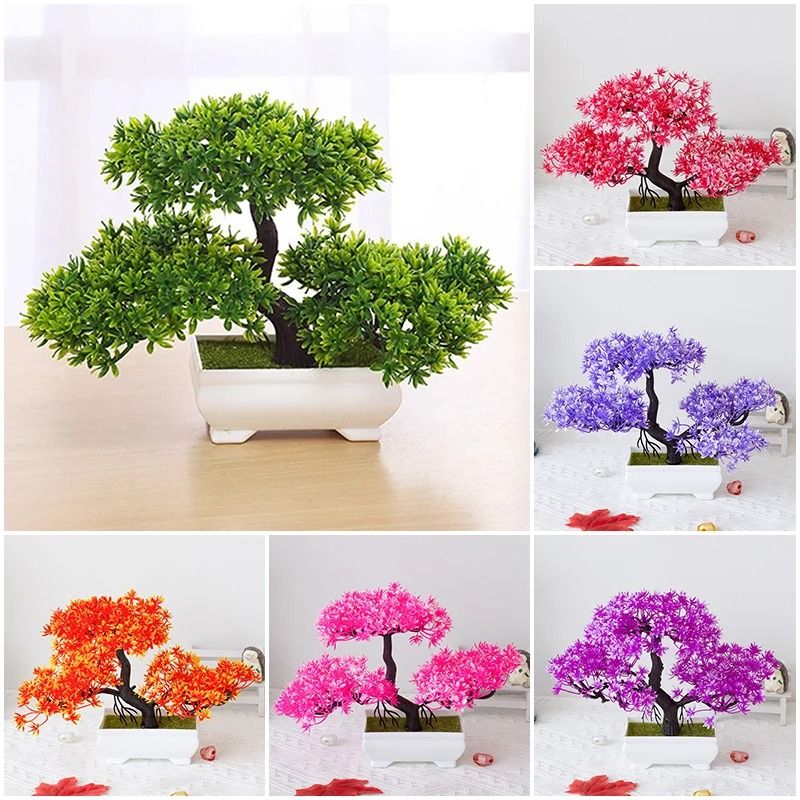 Artificial Desktop Bonsai Tree | Potted Simulation Green Plant | Modern Home Office Table Decor & Garden Ornament