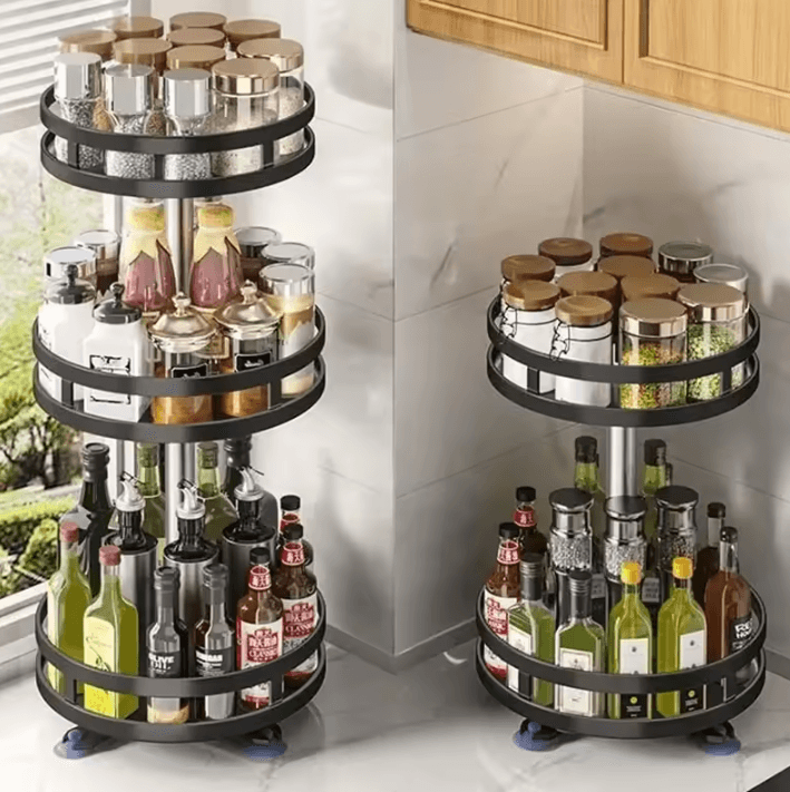 360 Rotating Kitchen Storage Rack – Multifunction Spice Organizer Turntable