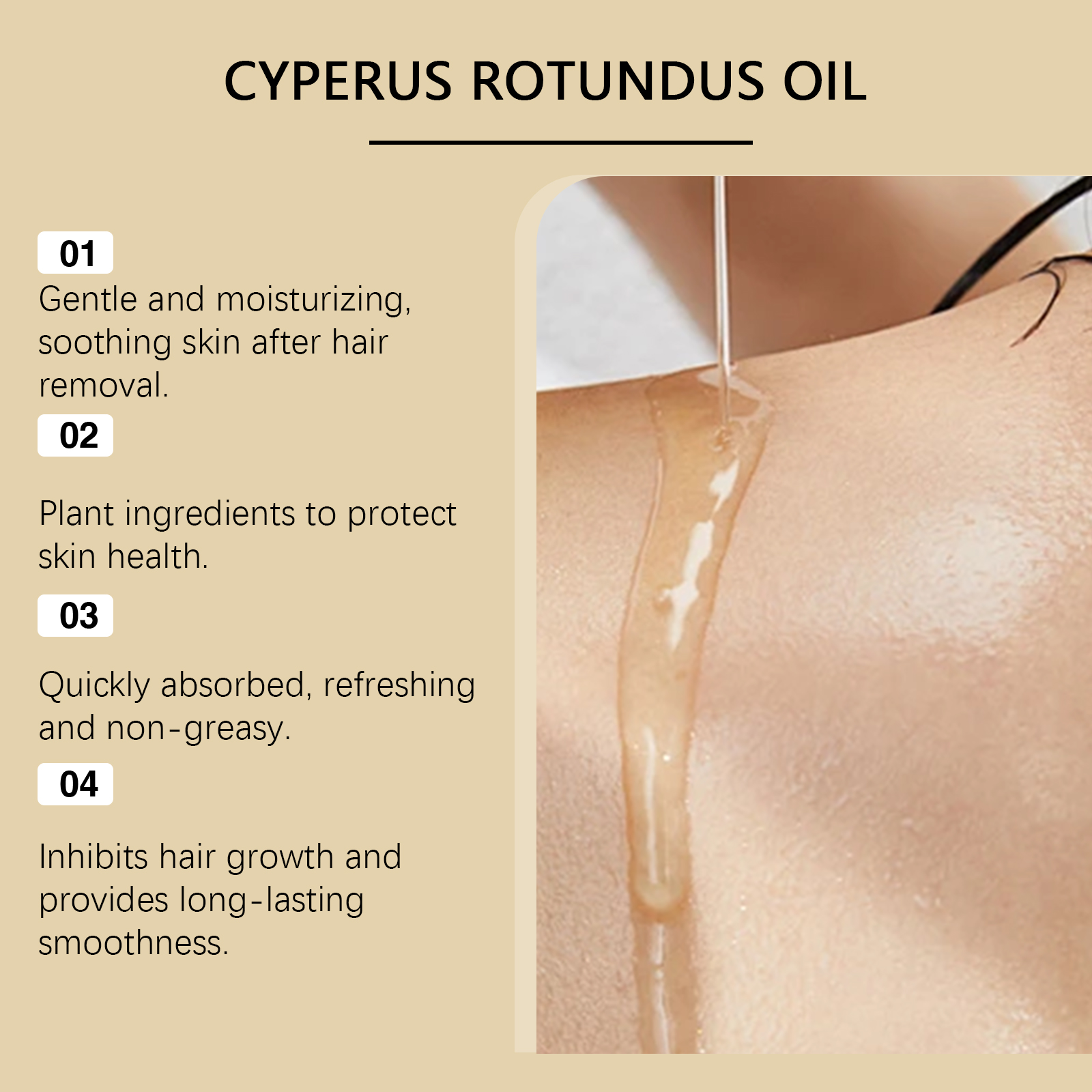 Pure Cyperus Rotundus Oil for Hair Removal, Body Hair Inhibitor for Armpit Legs Arms, Smooth Body Skin Nourishing Oil