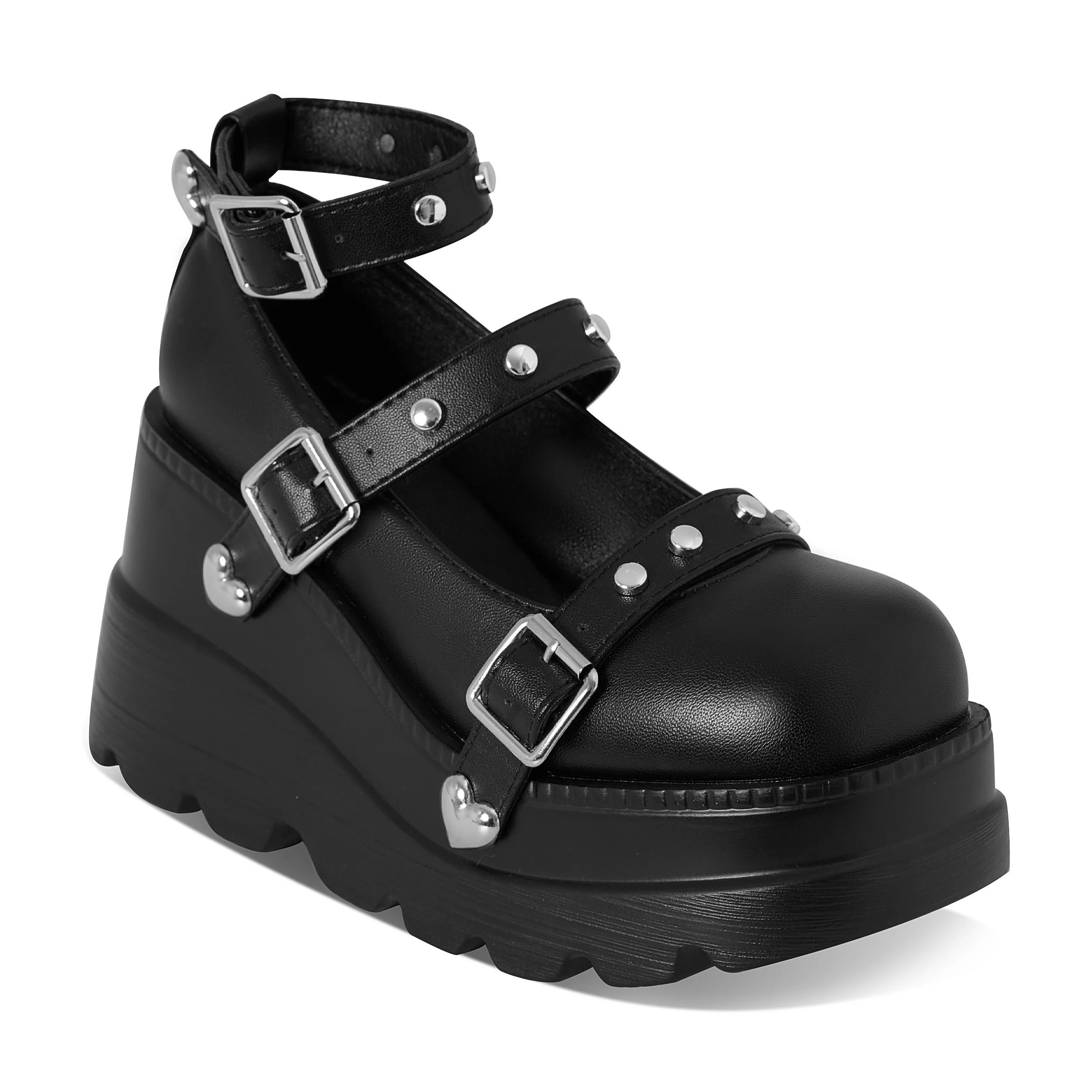 Midnight Rebel Studded Mary Jane Platform Heels