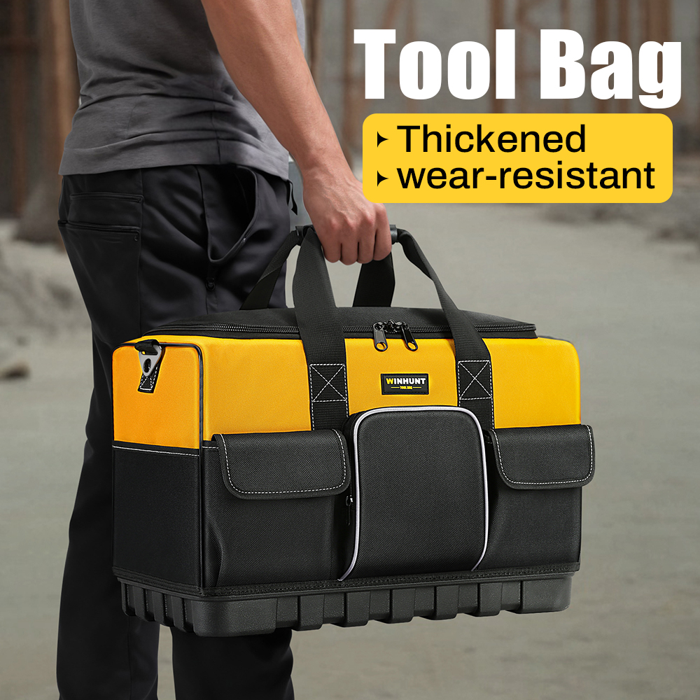 Durable Polyester Heavy-Duty Tool Bag with Wide Mouth & Waterproof Base, Adjustable Shoulder Strap