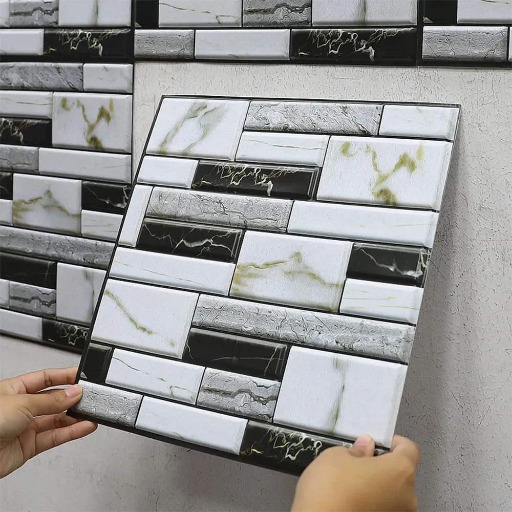 10 Pack 3D Self Adhesive Tile Wall Stickers Waterproof PVC Wallpaper for Kitchen and Bathroom