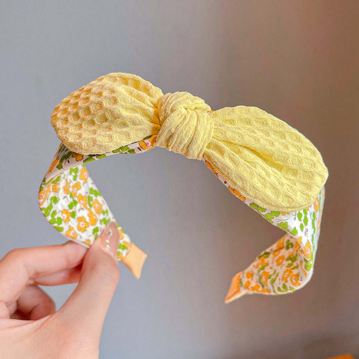 Summer Style Rabbit Ears Headband, Bowknot Hair Hoop for Girls, Cute Fabric Wide Band, Adorable Kids Accessory for Daily