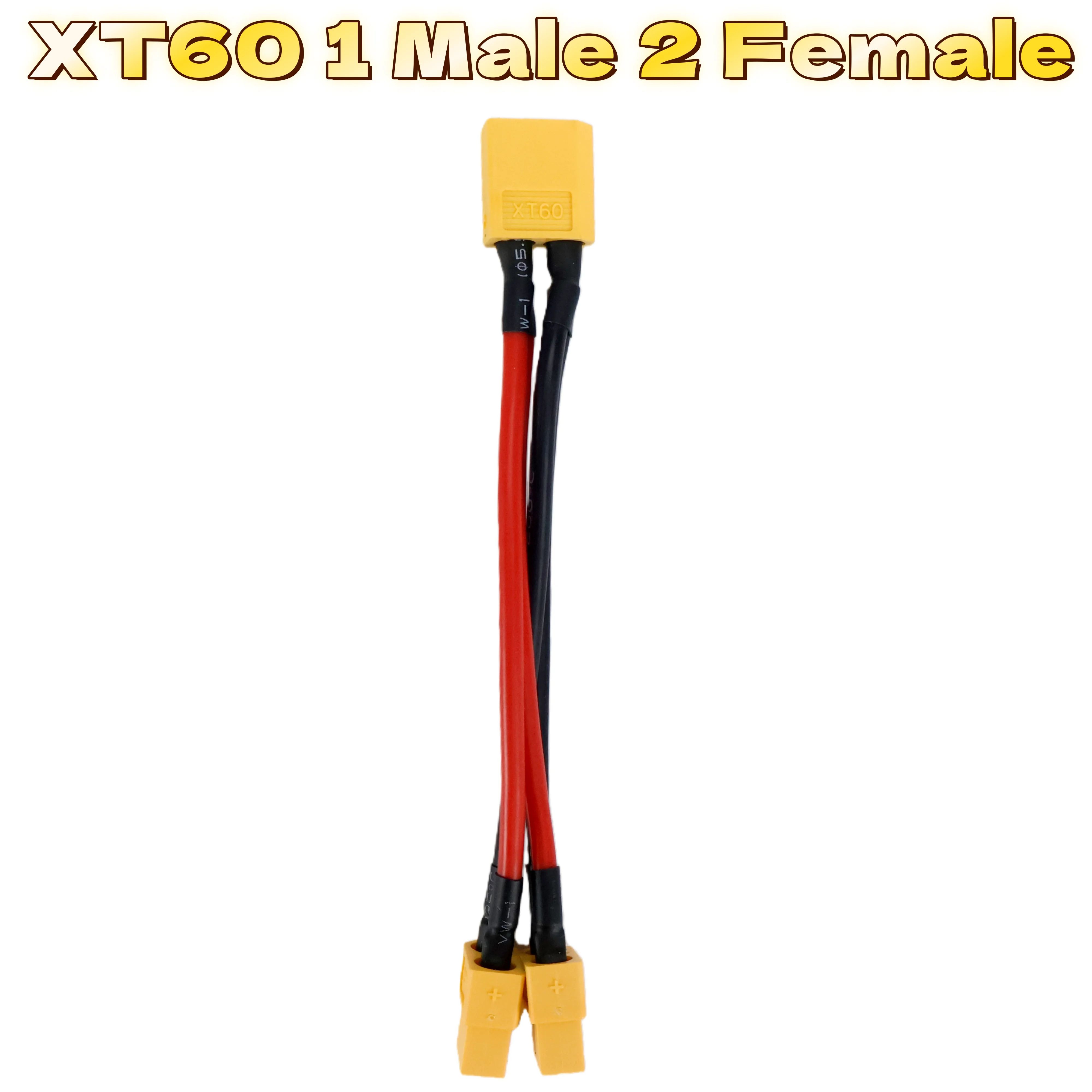XT60 Parallel Battery Connector 3-Way Y Splitter Cable with 14AWG Silicone Wire (Male/Female)