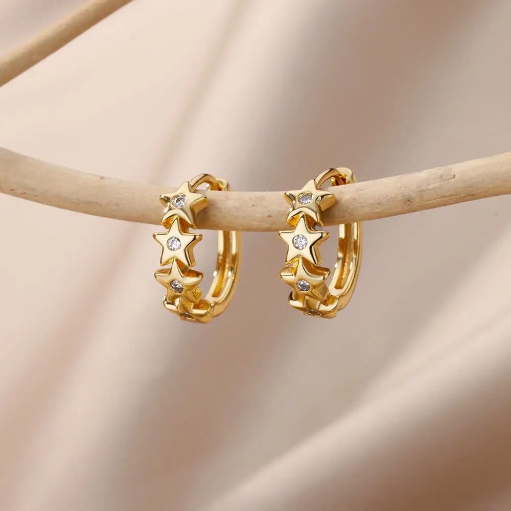 Stainless Steel Star Hoop Earrings