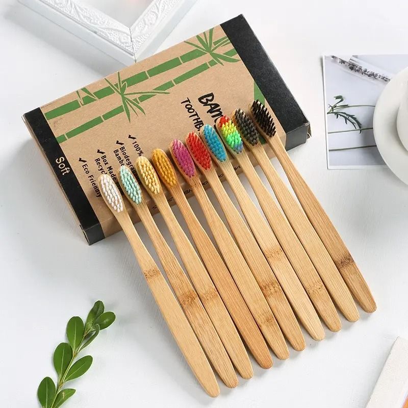 Natural Bamboo Eco-Friendly Toothbrush | 10-Piece Sustainable Family Pack