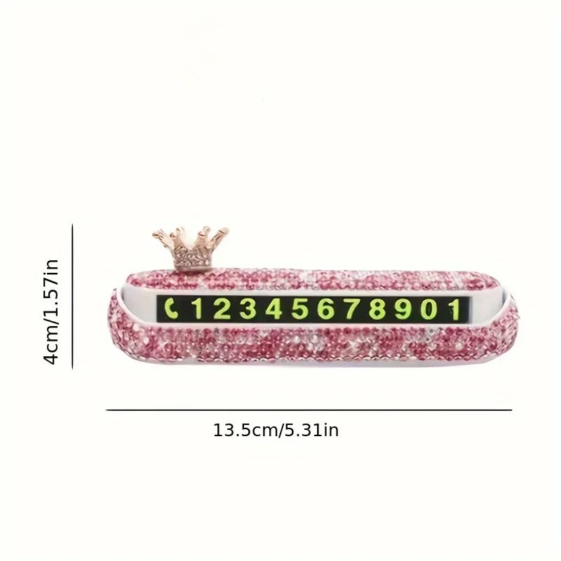 Diamond-Studded Temporary Parking Number Plate - Luxury Dashboard Car Phone Number Sign