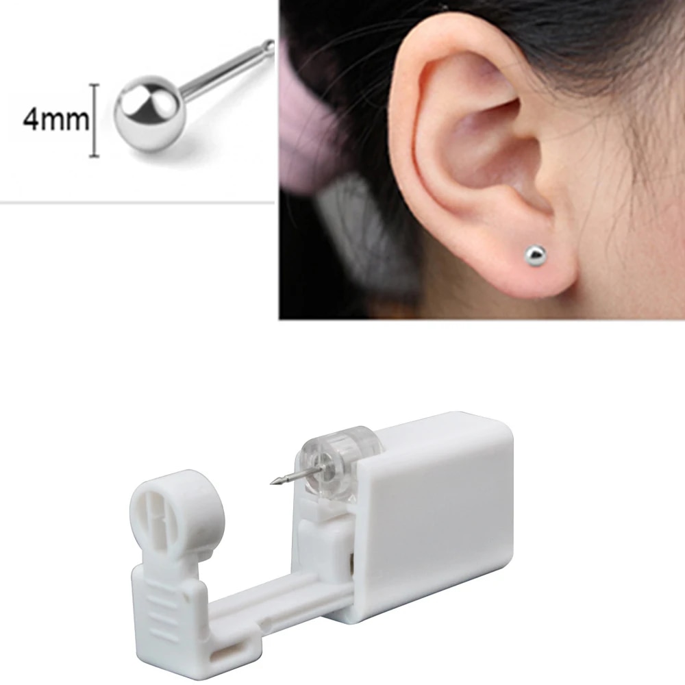 Disposable Sterile Ear Piercing Kit: Cartilage, Tragus, Helix Gun with No Pain - 1/2/4Pcs Piercer Tool & Stud Jewelry