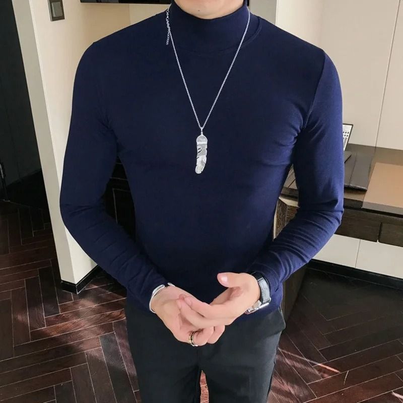 Mens Slim Fit Turtleneck Shirt Long Sleeve Stretch Base Layer Pullover