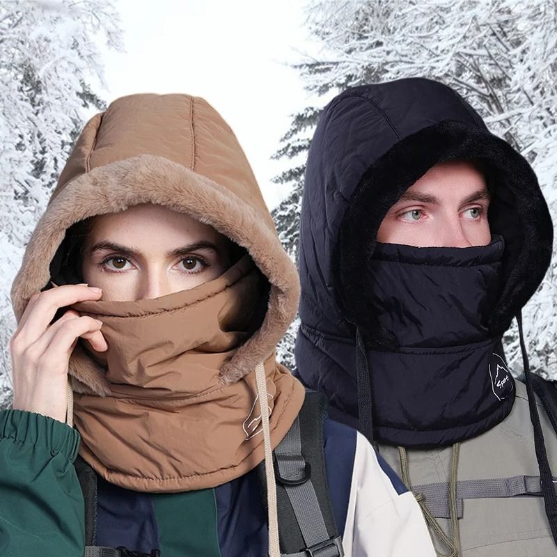 Unisex Plush Balaclava Hat Winter Warm Knitted Neck Scarf with Face Mask