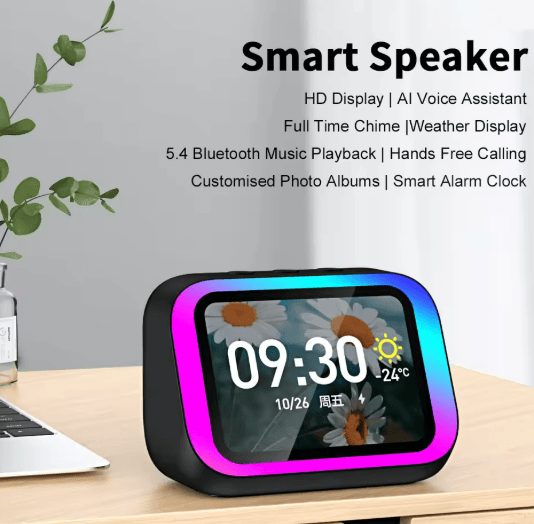 Smart Bluetooth 5.4 Speaker with Touch Screen Display and Alarm Clock
