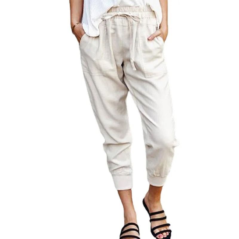 Women High Waist Lace Up Slim Fit Casual Pants