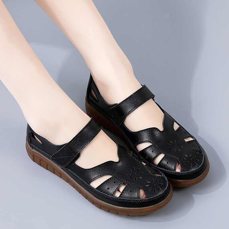 Womens Summer Sandals, Breathable Leather Slippers, Fashion Non-Slip Casual Roman Shoes, Ladies Sandals on Sale