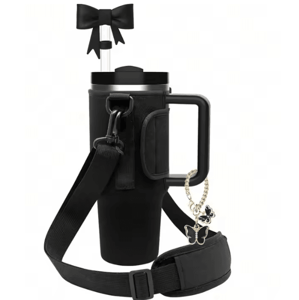 Adjustable Water Bottle Carrier Bag – Large Tumbler Sleeve with Shoulder Strap