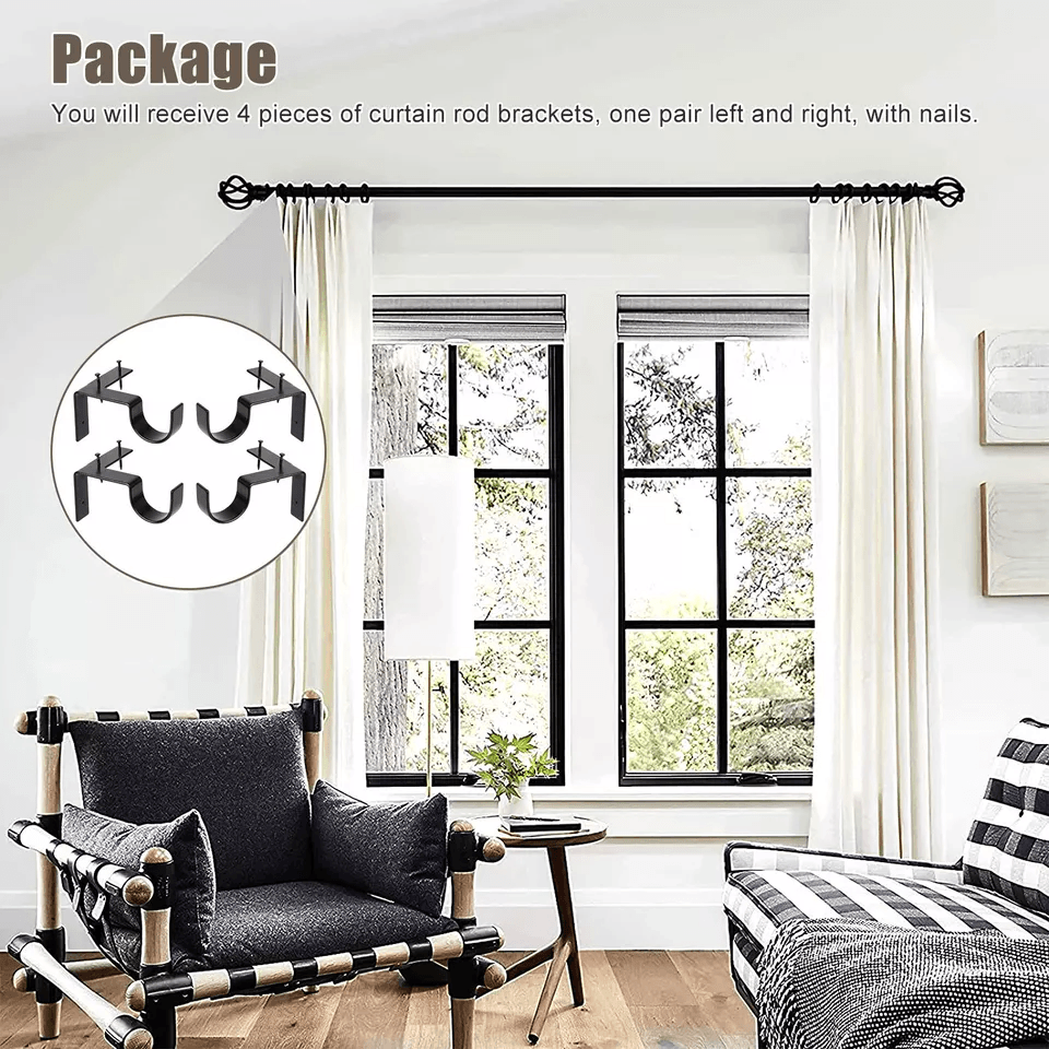 Bracket Hang Curtain Rod Holders, Single Hook Installs Right Into Window Frame for Home Decor, No Drilling Easy Mounting