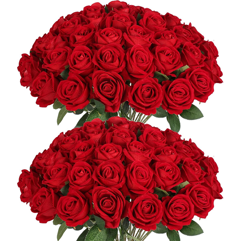 Velvet Silk Roses, Artificial Flowers Long Stem Branch for Wedding, Home Decoration, Mothers Day, Valentines Day Gifts