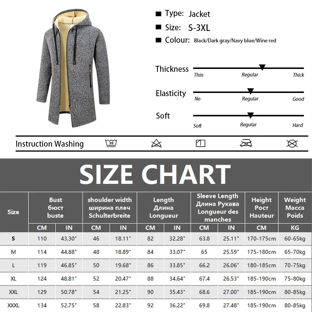 Mens Thickened Warm Winter Hoodie Jacket