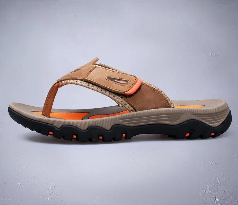 Genuine Leather Men Slippers Outdoor Summer Casual Flip Flops