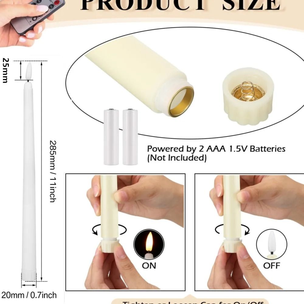 Flameless Taper Candles Set Timer Remote Flickering 6 to 24 Pieces