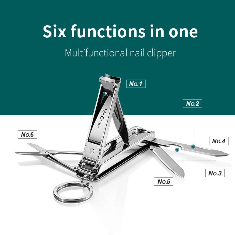 MR GREEN Multifunctional Nail Clipper Stainless Steel Nail Cutter with Six Functions