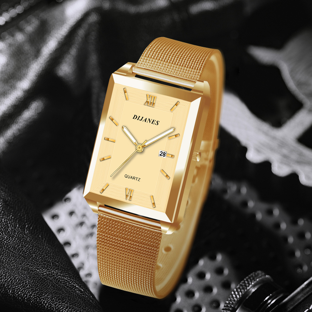 Stainless Steel Quartz Wristwatch, New Luxury Fashion Gold Watch for Women, Men's Ladies Calendar Watch