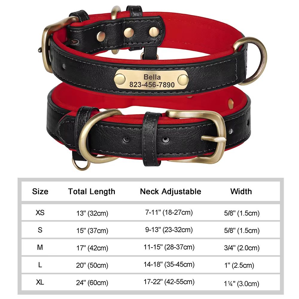 Custom Engraved PU Leather Dog Collar with Personalized ID Nameplate