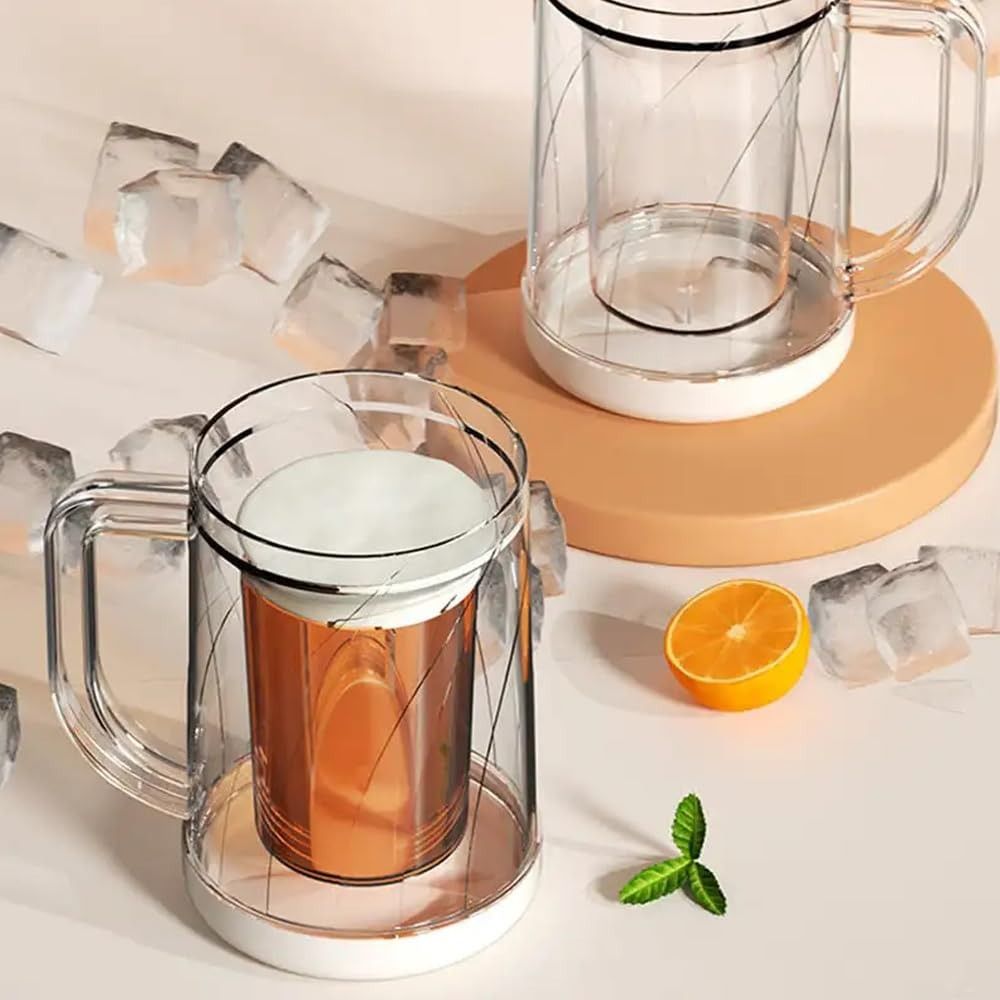 Home Handle Freezer Beer Mug, Double Layer Frozen Cup, Transparent PET Thickened Beer Mugs