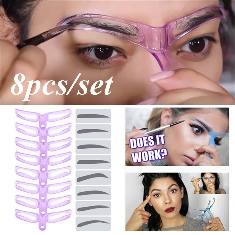 8 in 1 Reusable Eyebrow Stencil Kit Brow Stamp Template & Shape Set for Perfect Eyebrows