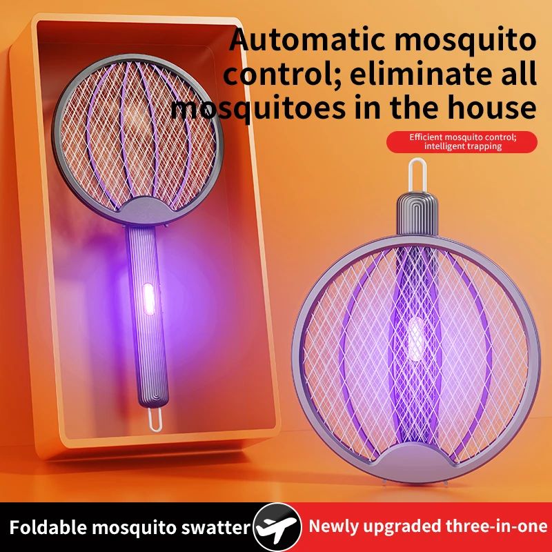 Foldable Electric Mosquito Swatter 3-in-1 Rechargeable Anti-Mosquito Lamp Wall-Mounted Killer