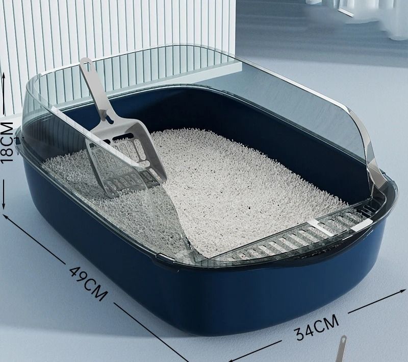 Semi Enclosed High Side Splashproof Cat Litter Box with Shield