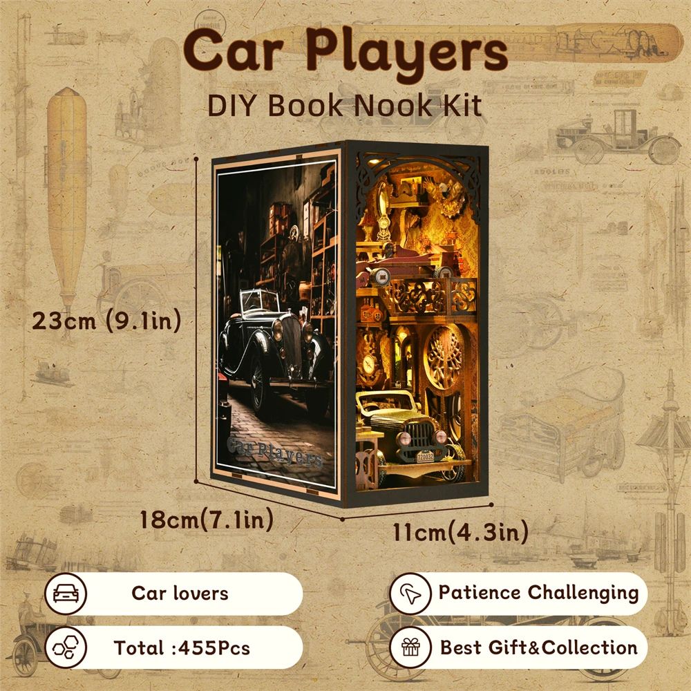 Classic Car F1 DIY Book Nook Kit – Wooden Puzzle Bookshelf Insert Model