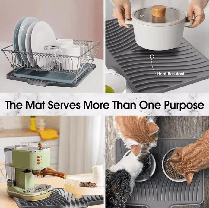 Extra Large Silicone Drying Mat – Non-Slip Kitchen Counter Drainer Pad