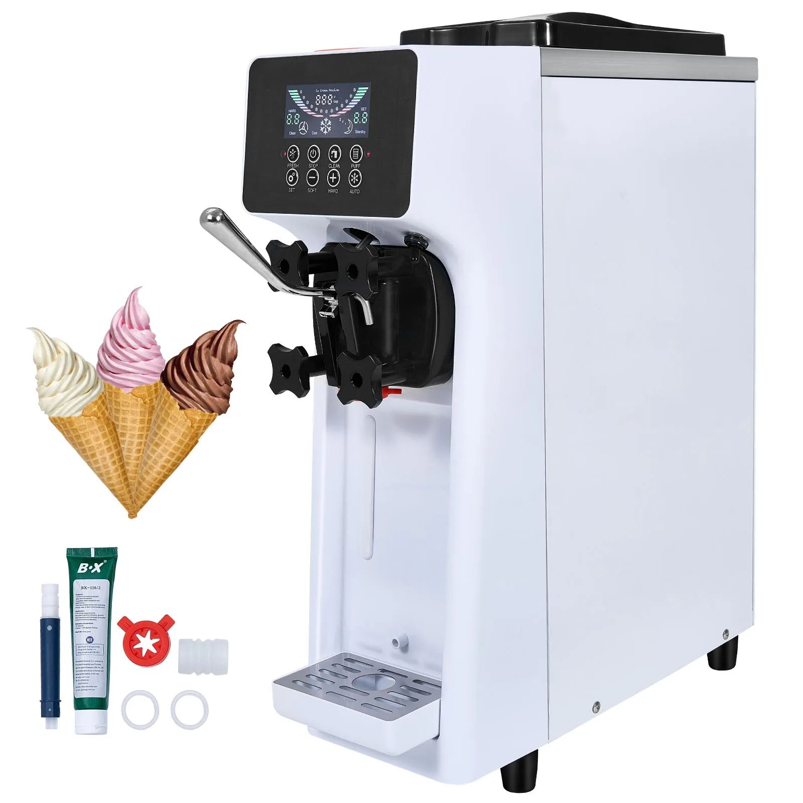 Commercial Soft Serve Ice Cream Machine with Touch Screen Auto Clean and Pre Cooling