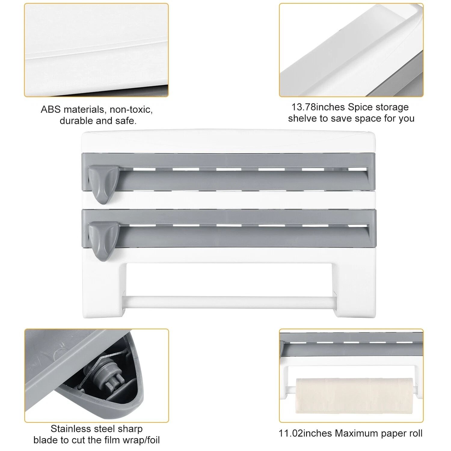 Wall Mounted Paper Towel Holder & Triple Roll Dispenser for Kitchen Cling Film and Tinfoil Storage
