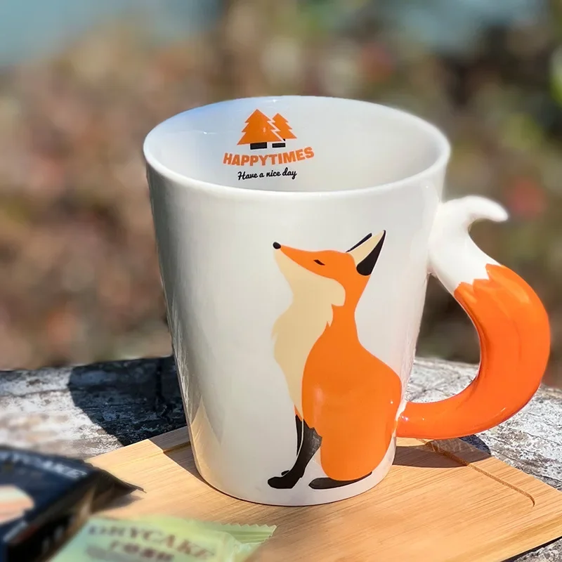 Creative Fox Cartoon Coffee Mugs, Personalised Office Cup, Animal Ceramic Mug, Tea Cups, Milk Mug