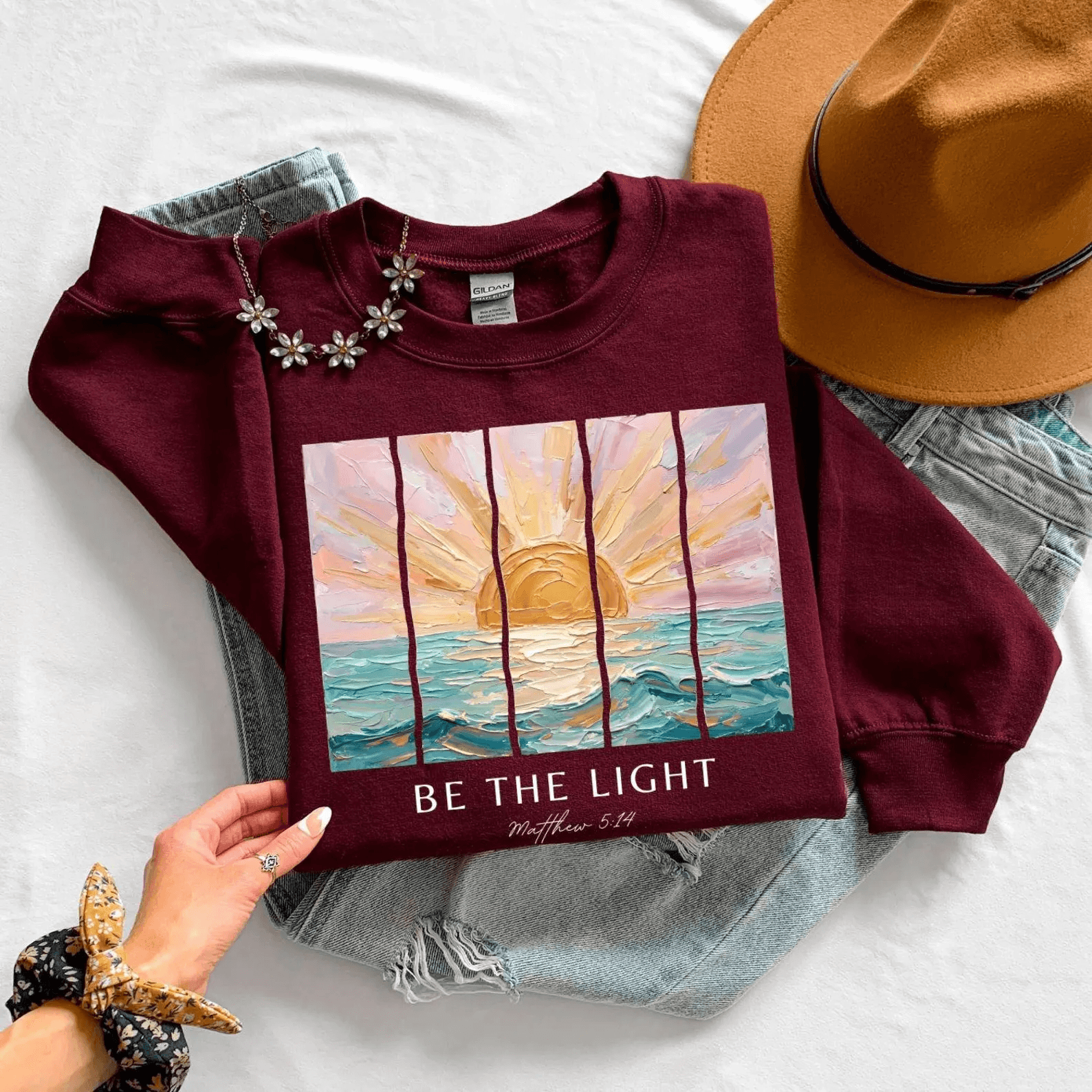 Be The Light Sweatshirt | Christian Matthew Bible Verse Crewneck | Inspirational Faith Sweatshirt