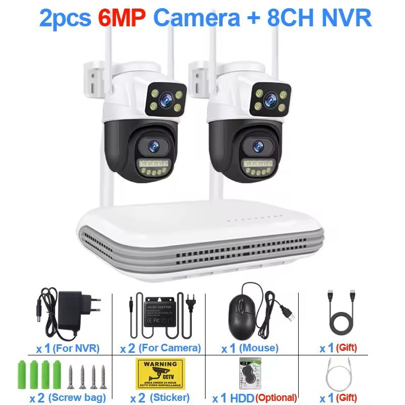 Wireless CCTV Security Camera System with Dual Lens Cameras and 8CH NVR