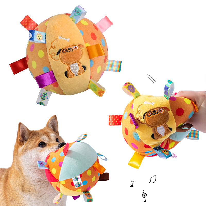 Interactive Ball Dog Toy for Aggressive Chewers Bite Resistant Plush Handle with Bells for Training & Play