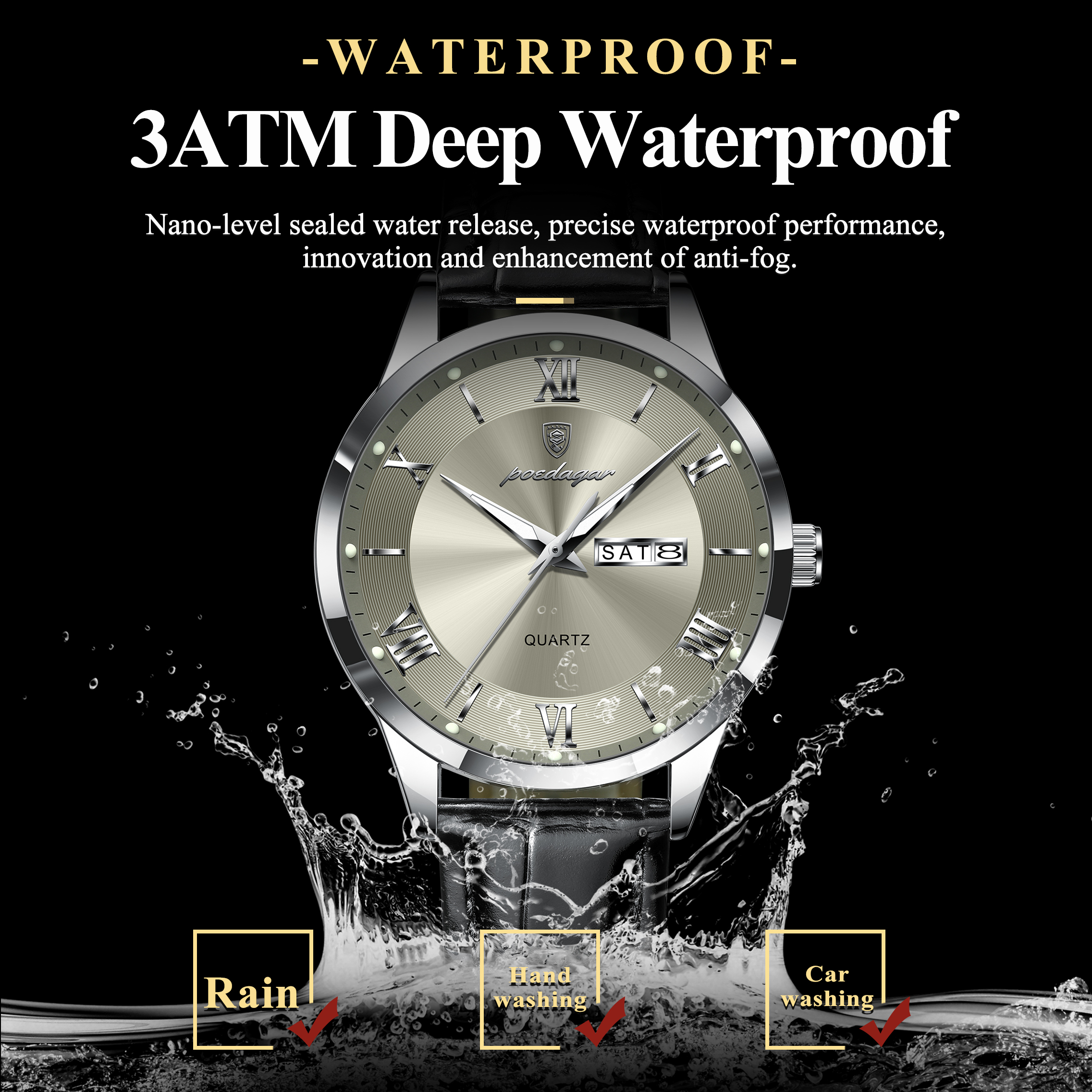Luxury Business Wristwatch For Men, Date Week Leather Quartz Male Watch, Waterproof Luminous Fashion Men Watches